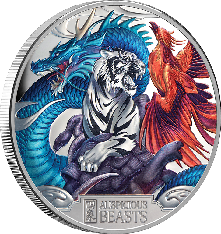 2025 $10 Auspicious Beasts 5oz Coloured Silver Proof Coin