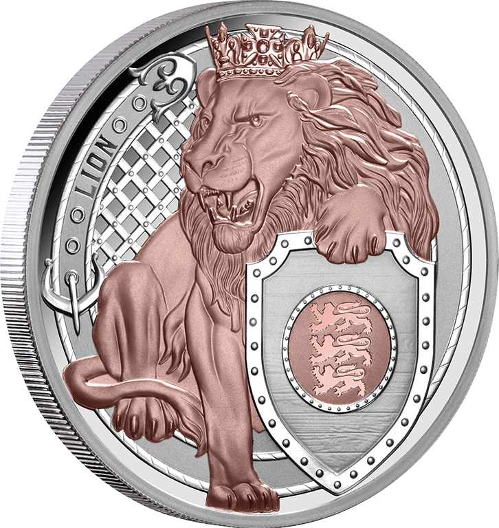 2025 $1 Heraldic Beasts Lion 1oz Rose Gold Gilded Silver Proof