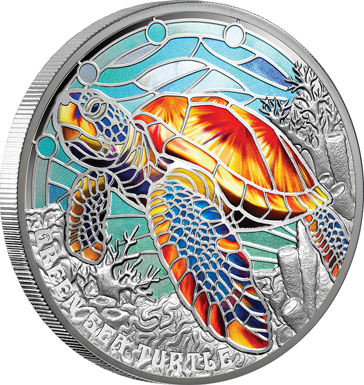 2025 $5 Nature's Window Green Sea Turtle Coloured 2oz Silver Proof