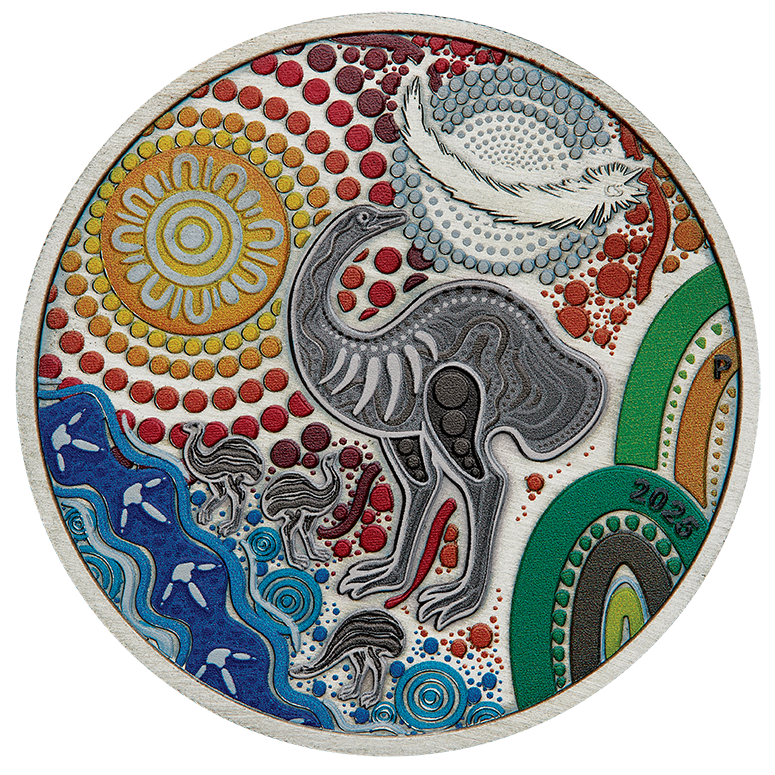 2025 $2 Emu Utingat 2oz Silver Coloured Antiqued Coin