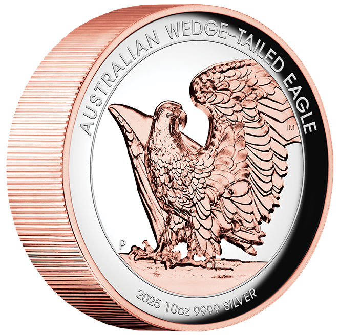 2025 $2 Australian Wedge-Tailed Eagle 2oz Silver Proof Rose Gold Gilded Ultra High Relief Coin