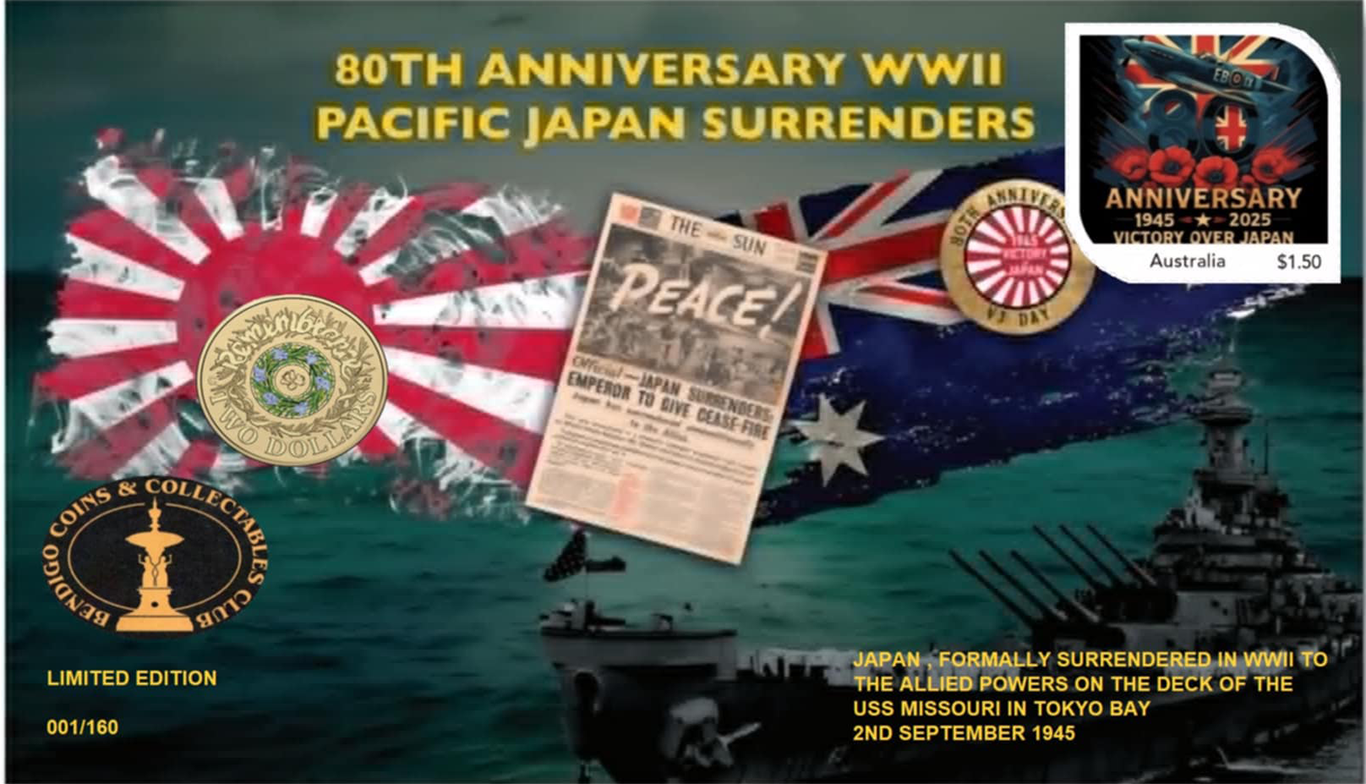 80th Anniversary WWII Japan Surrenders Bendigo Show Overprint