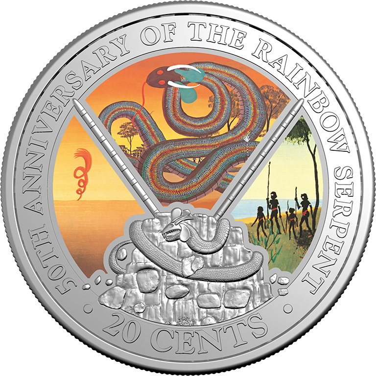 2025 20c The Rainbow Serpent 50th Anniversary Special Edition Book Coloured UNC Cupro-Nickel Coin