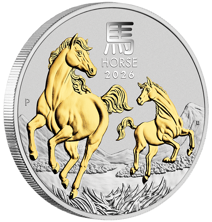 2026 $1 Year of the Horse 1oz Silver Gilded Coin