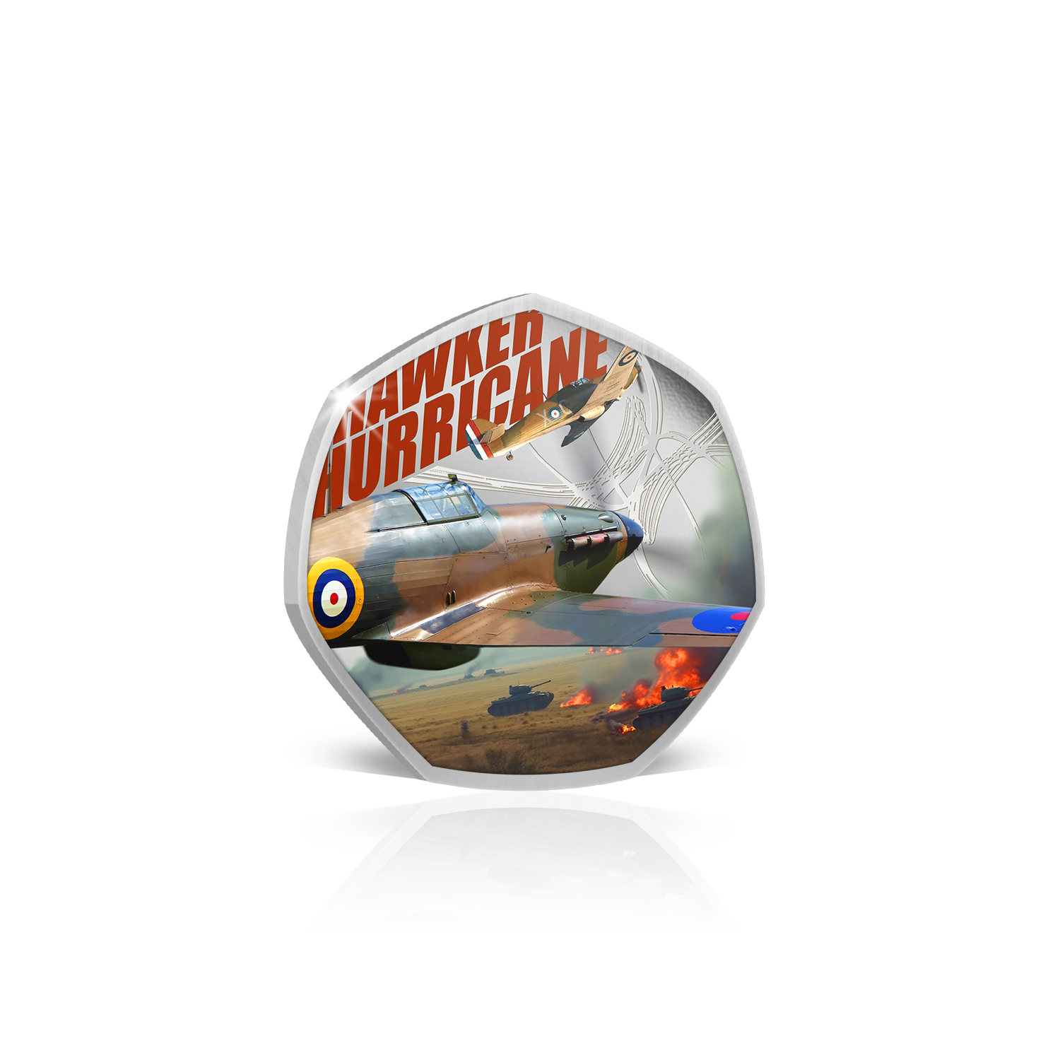 2026 50c 90thy Anniversary of the Hawker Hurricane Coloured Silver Plated Coin