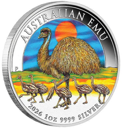 2026 $1 Australian Emu 1oz Silver Coloured Coin