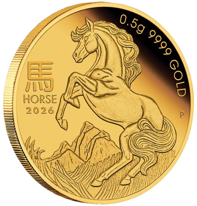 2026 $2 Year of the Horse - Mini Horse 0.5g Gold Proof Coin in Card