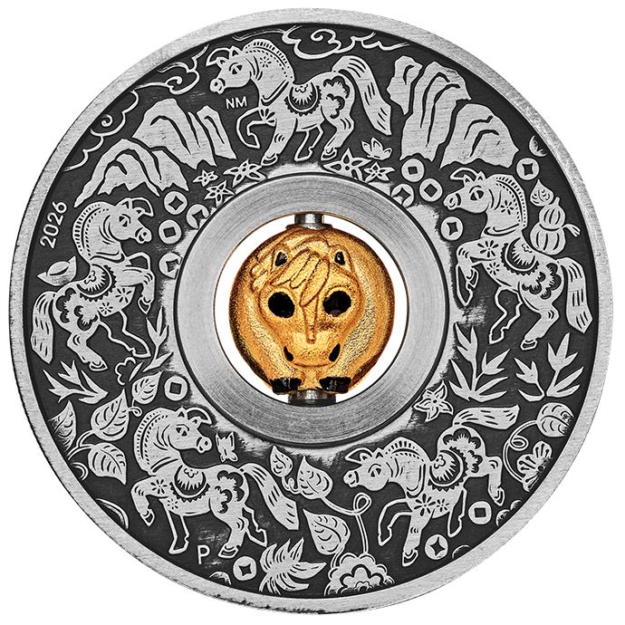 2026 $1 Year of the Horse 1oz Silver Antiqued Rotating Charm Coin