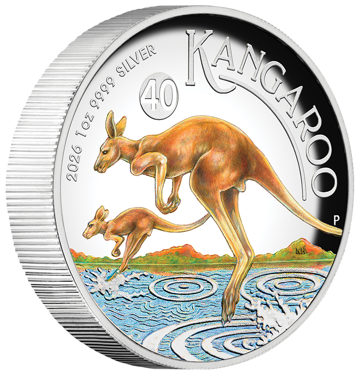 2026 $1 Australian Kangaroo 1oz High Relief Silver Coloured Proof oin