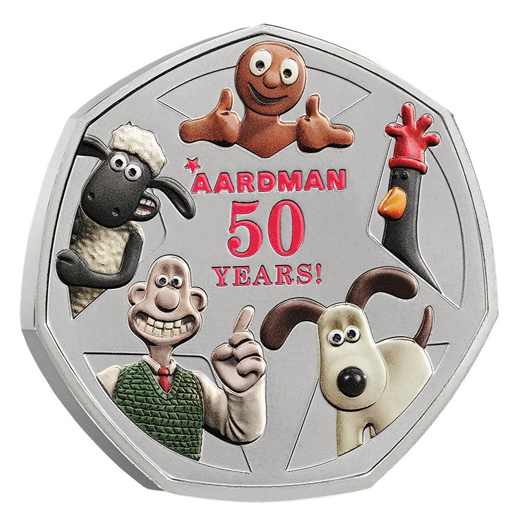 2026 50p 50 Years of Aardman Coloured BUNC Coin