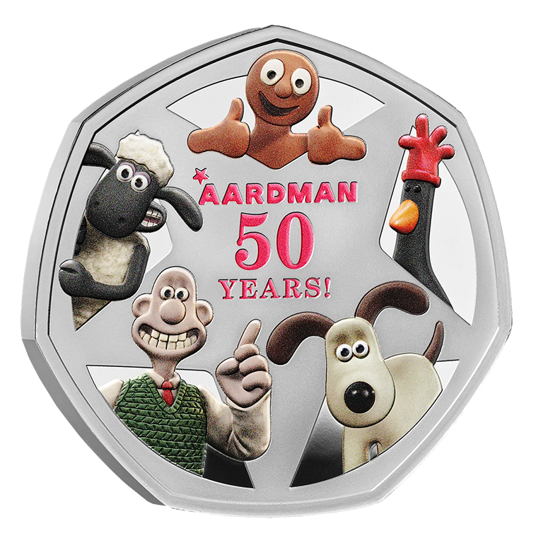 2026 50p 50 Years of Aardman Coloured Silver Proof Coin