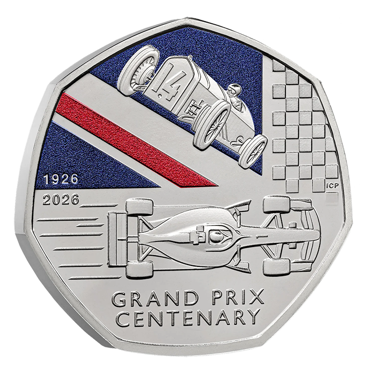 2026 50p 100 Years of the Grand Prix in Britain Coloured BUNC Coin