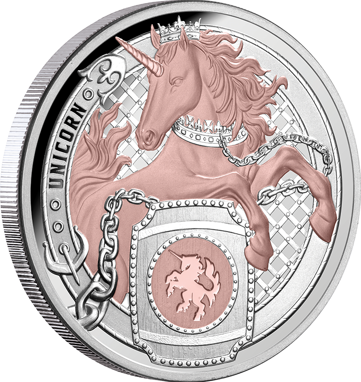 2026 $1 Heraldic Beasts Unicorn Rose-Gold Plated 10z Silver Proof Coin