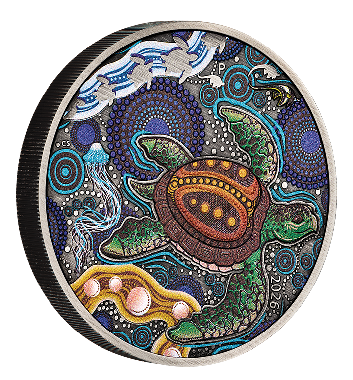 2026 $2 Australia Turtle Yaunati Coloured 2oz Silver Antiqued Coin