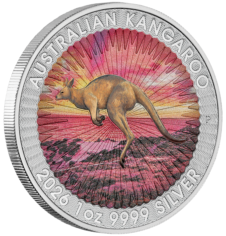 2026 $1 Australian Kangaroo Sundowner 1oz Silver Coloured Coin