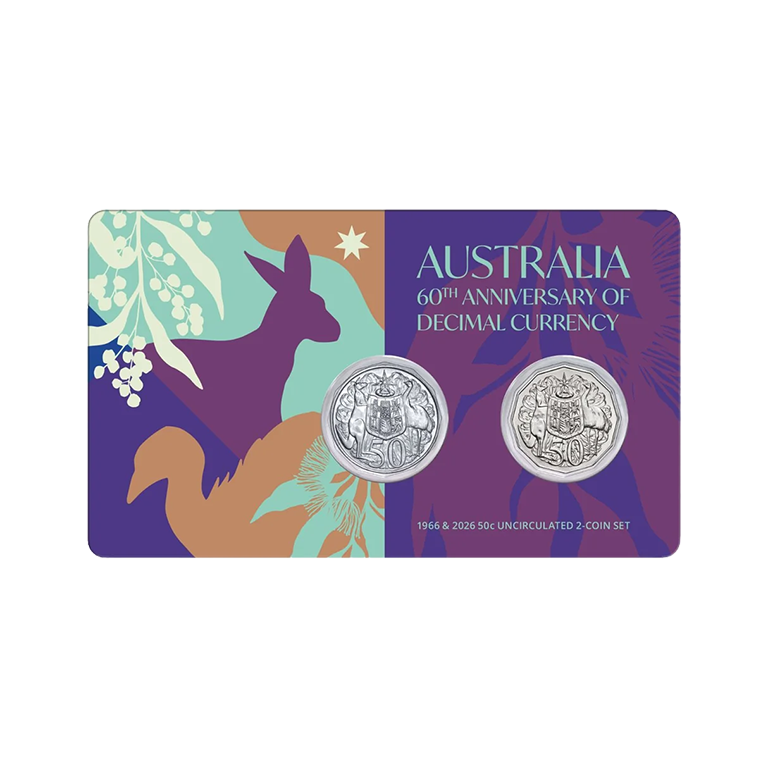 2026 $1 Australia 60th Anniversary of Decimal Currency 1966 & 2026 50c Uncirculated 2-Coin Set