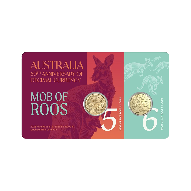 Australia 2025 Five Roos $1 & 2026 Six Roos $1 Uncirculated Coin Pair