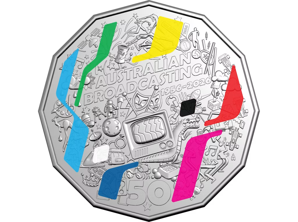 2026 50c 70th Anniversary of Australia's First TV Broadcast UNC Coloured Coin