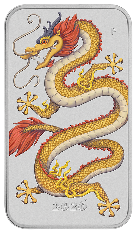 2026 $1 Golden Dragon 1oz Coloured Rectangular Coin