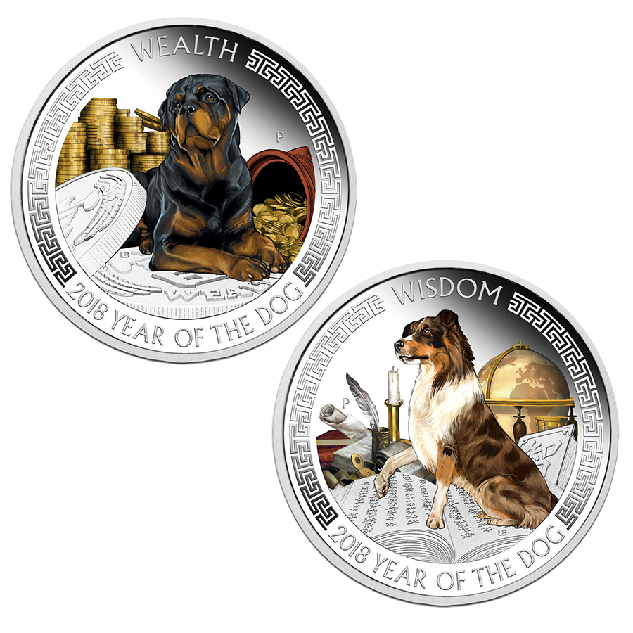 2018 $1 Year of the Dog Wealth and Wisdom 1oz Silver Proof Pair