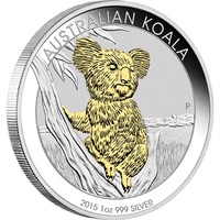 2015 1oz Koala Silver Gilded Coin