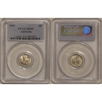 1963 Three Pence MS65