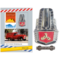 FJ Holden Badge, Sheetlet and Pin Set