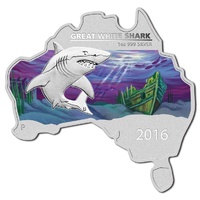 2016 $1 Australia Shaped Great White Shark 1oz Silver BU