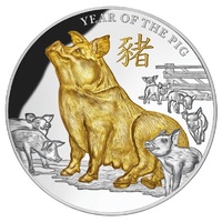 2019 $8 Lunar Pig Gold Plated 5 oz Silver Proof