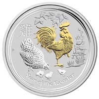2017 $1 Year Of The Rooster Gilded 1oz Silver BU
