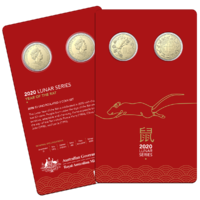 2020 $1 Lunar Year of the Rat Unc 2 Coin Set Carded