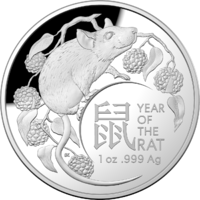 2020 $5 Lunar Year of the Rat 1oz Silver Proof Domed Coin