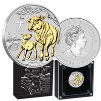 2021 $1 Year of the Ox 1oz Gilded Silver Coin