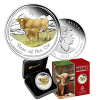 2021 $2 Year of the Ox 2oz Coloured Silver Proof ANDA Issue