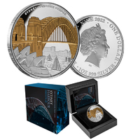 2022 $1 Sydney Harbour Bridge 90th Anniversary Gold Plated 1oz Silver Proof Coin