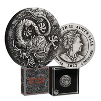 2022 $2 Australia Dragon .9999 Silver Antiqued Coin