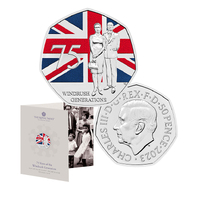 2023 50p 75 Years of the Windrush Generation BUNC Coloured Coin