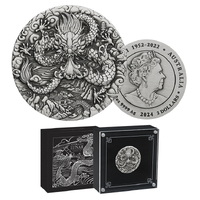 2024 $2 Year of the Dragon 2oz Silver Antiqued Coin