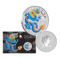 2024 $1 Year of the Dragon 1oz Blue Coloured Carded Silver Coin