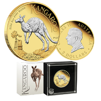 2024 $2 Australian Kangaroo 2oz Silver Proof Reverse Gilded Coin