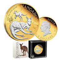 2025 $2 Australian Kangaroo 2oz Silver Proof Reverse Gilded Coin