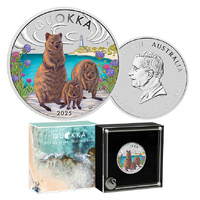 2025 $1 Australian Quokka 10z Silver Coloured Coin