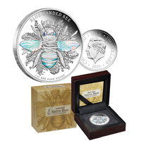 2025 $1 Australian Native Bees - Blue Banded Bee 1oz Silver Proof Hologram Coin