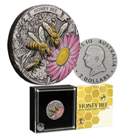 2025 $2 Honey Bee Silver Antiqued Coloured Coin
