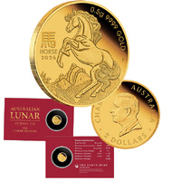 2026 $2 Year of the Horse - Mini Horse 0.5g Gold Proof Coin in Card