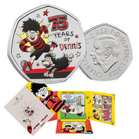2026 50p 75 Years of Dennis the Menace Coloured BUNC Coin