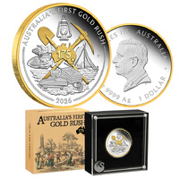 2026 $1 175th Anniversary of Australia's First Gold Rush 1oz Gilded Silver Proof Coin