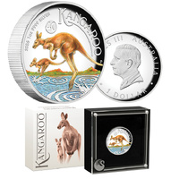 2026 $1 Australian Kangaroo 1oz High Relief Silver Coloured Proof oin