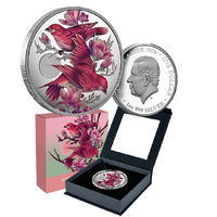2026 $1 Birds of Beauty Purple Finch and Magnolias Coloured Silver Proof Coin