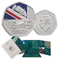 2026 50p 100 Years of the Grand Prix in Britain Coloured BUNC Coin